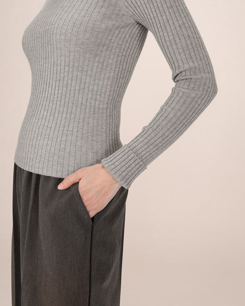 Grace & Mila Ribbed Knit Mock Neck Jumper - Grey