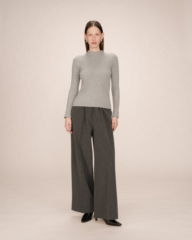 Grace & Mila Ribbed Knit Mock Neck Jumper - Grey