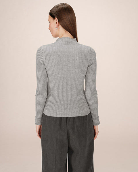 Grace & Mila Ribbed Knit Mock Neck Jumper - Grey