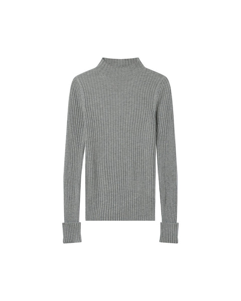 Grace & Mila Ribbed Knit Mock Neck Jumper - Grey