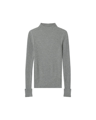 Grace & Mila Ribbed Knit Mock Neck Jumper - Grey