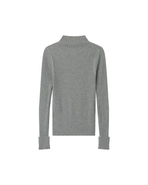 Grace & Mila Ribbed Knit Mock Neck Jumper - Grey