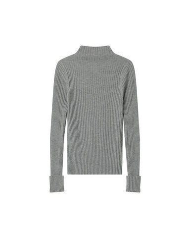 Grace & Mila Ribbed Knit Mock Neck Jumper - Grey