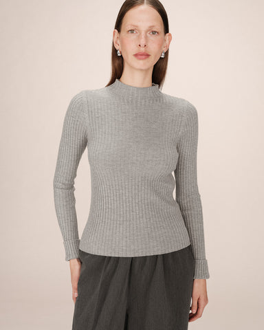 Grace & Mila Ribbed Knit Mock Neck Jumper - Grey