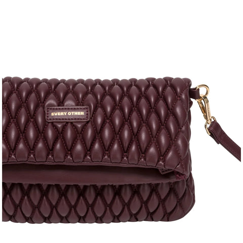 Every Other Quilted Flap Over Clutch Cross Body Bag - Burgundy