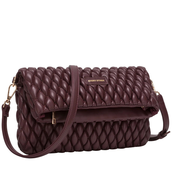 Every Other Quilted Flap Over Clutch Cross Body Bag - Burgundy