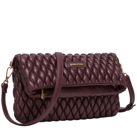 Every Other Quilted Flap Over Clutch Cross Body Bag - Burgundy