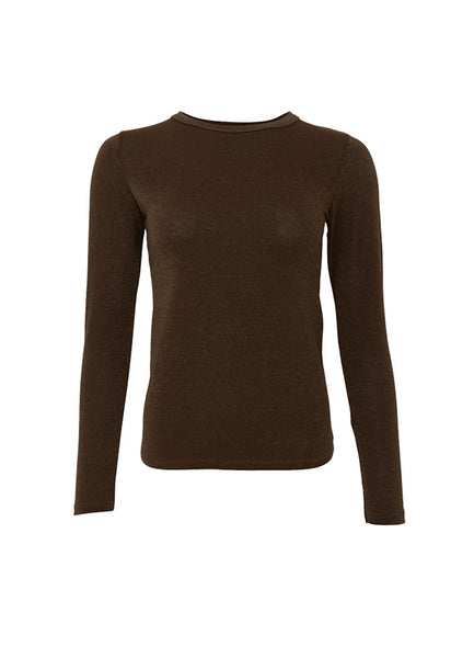 Black Colour BCFaye Lurex LS Top - Chocolate