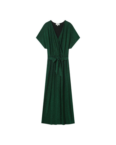 Grace & Mila V Neck Shimmer Maxi Dress - Emerald