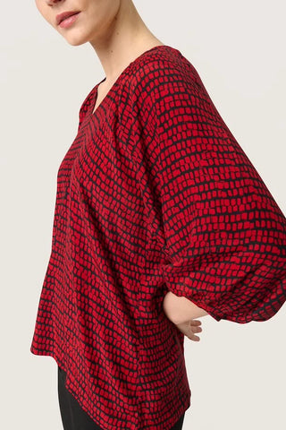 Soaked In Luxury Alize Salsa Square Print Top - Red