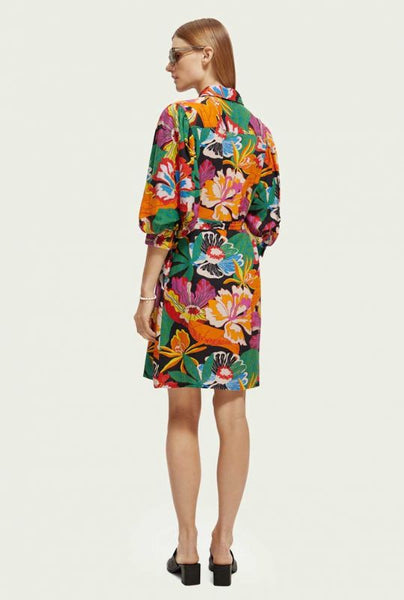 Maison Scotch Puff Sleeve Midi Linen Dress - Floral