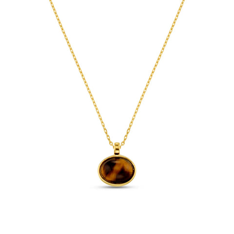 Orelia Jewellery Semi-Precious Tiger's Eye Pendant Necklace - Gold