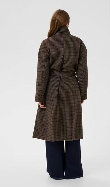 Saint Tropez SiljaSZ Check Belted Coat - Tan Brown Check