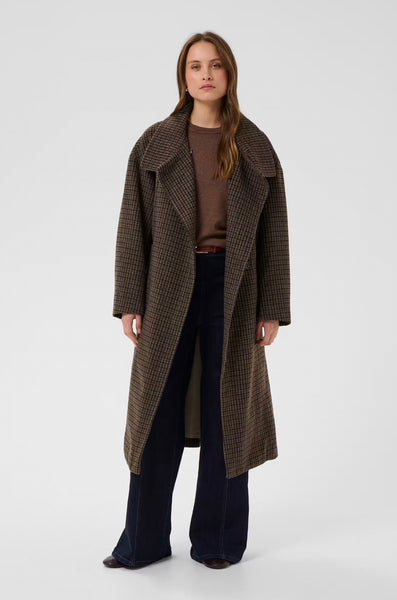 Saint Tropez SiljaSZ Check Belted Coat - Tan Brown Check