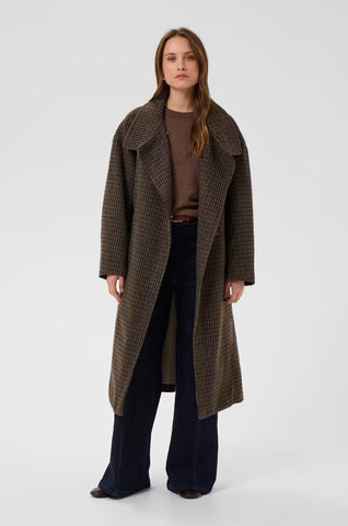 Saint Tropez SiljaSZ Check Belted Coat - Tan Brown Check