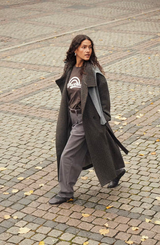 Saint Tropez SiljaSZ Check Belted Coat - Tan Brown Check