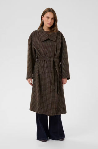 Saint Tropez SiljaSZ Check Belted Coat - Tan Brown Check