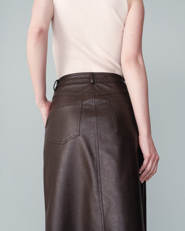 Grace And Mila Faux Leather Midi Skirt - Chocolate