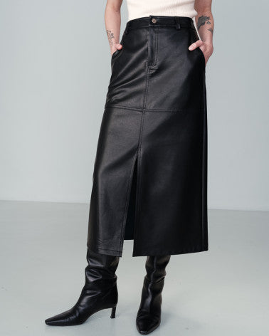 Grace And Mila Faux Leather Midi Skirt - Noir