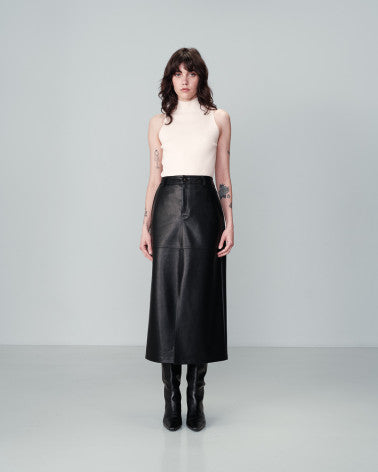 Grace And Mila Faux Leather Midi Skirt - Noir