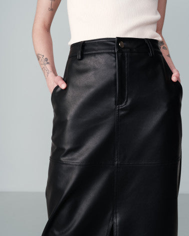 Grace And Mila Faux Leather Midi Skirt - Noir