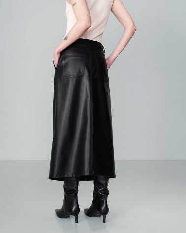 Grace And Mila Faux Leather Midi Skirt - Noir