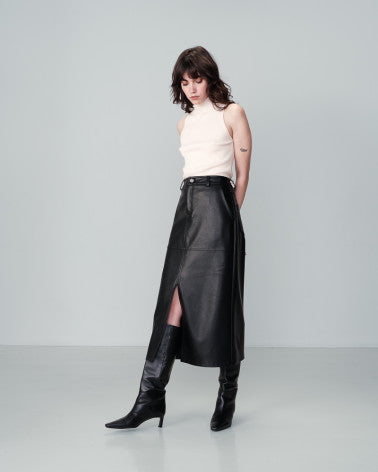 Grace And Mila Faux Leather Midi Skirt - Noir