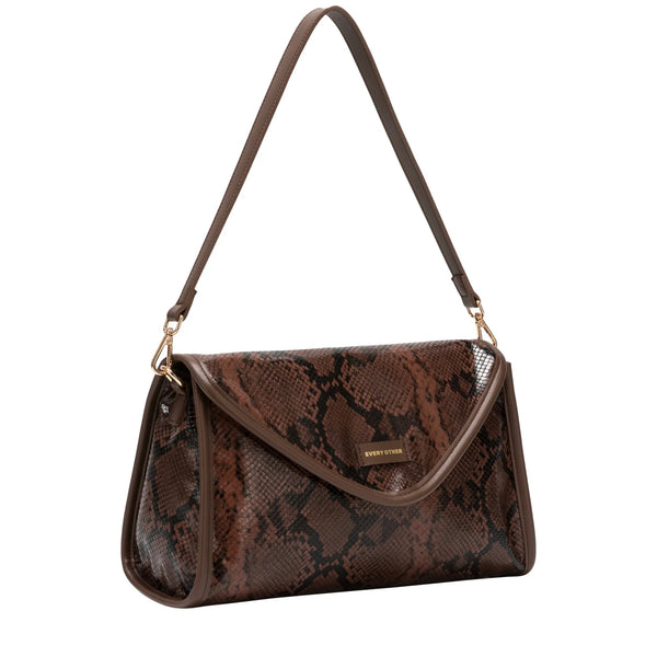 Every Other Snake Effect Flap Over Clutch Shoulder Bag