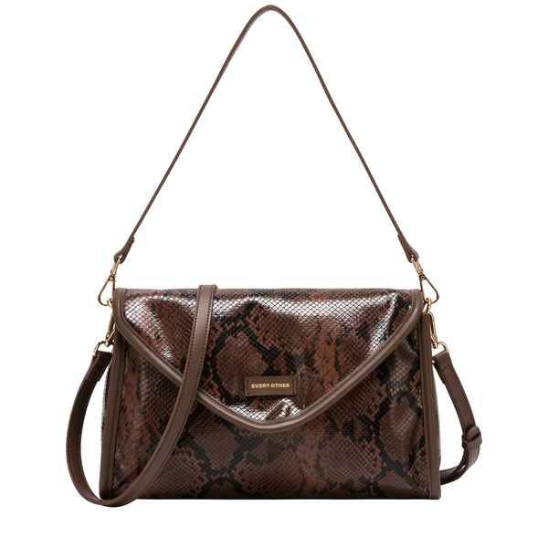 Every Other Snake Effect Flap Over Clutch Shoulder Bag