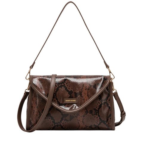 Every Other Snake Effect Flap Over Clutch Shoulder Bag