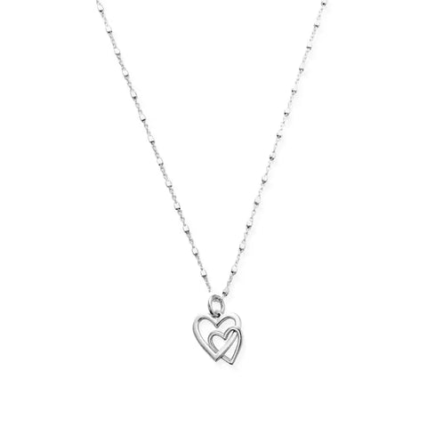 ChloBo Delicate Cube Chain Interlocking Love Heart Necklace - Silver