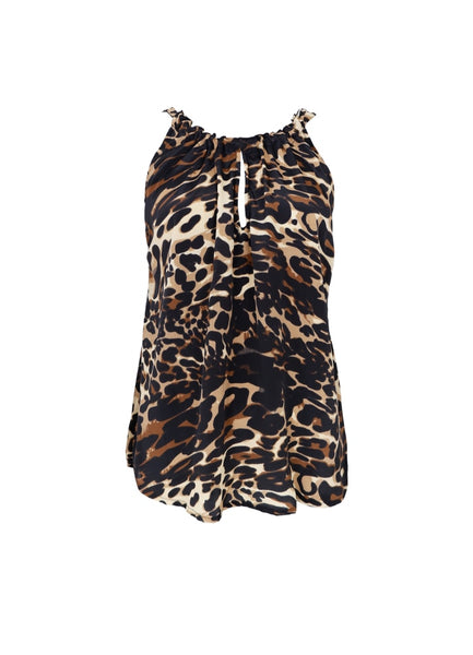 Black Colour Sleeveless Top - Leopard