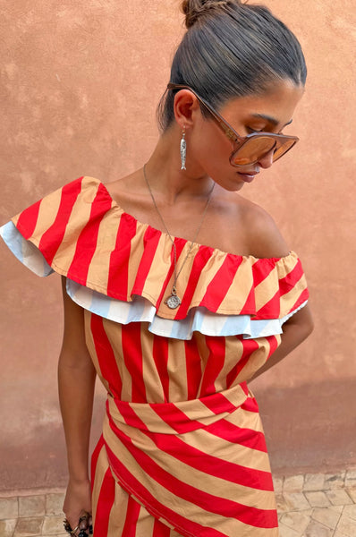Never Fully Dressed Stripe Mini Dress - Tomato