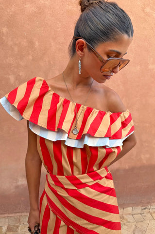 Never Fully Dressed Stripe Mini Dress - Tomato