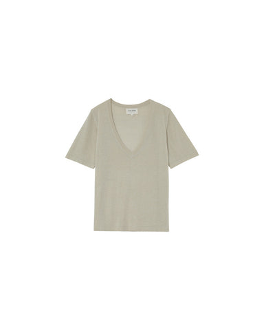 Grace & Mila V Neck Lurex T-Shirt - Gold