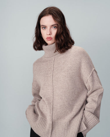 Grace & Mila Oversized Turtle Neck Sweater - Taupe