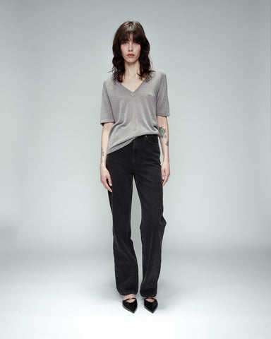 Grace & Mila Omalia Lurex V-neck Top - Argent