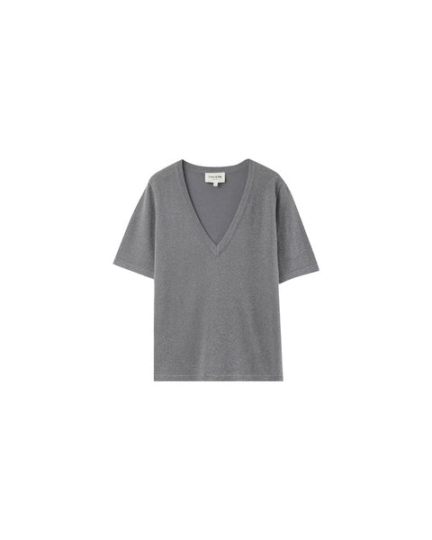 Grace & Mila Omalia Lurex V-neck Top - Argent