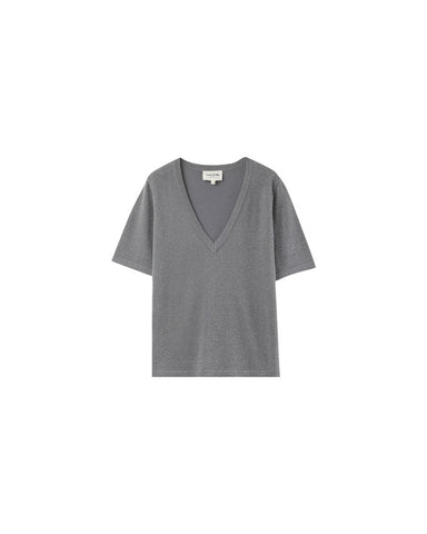 Grace & Mila Omalia Lurex V-neck Top - Argent