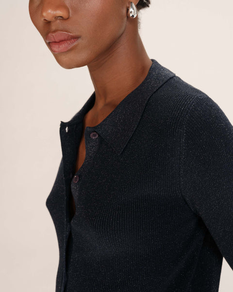 Grace & Mila Teller Knitted Collar Top - Marine