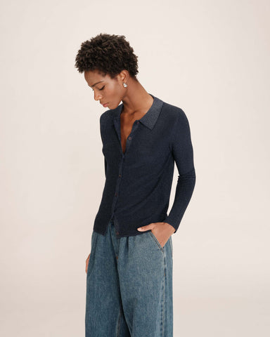 Grace & Mila Teller Knitted Collar Top - Marine