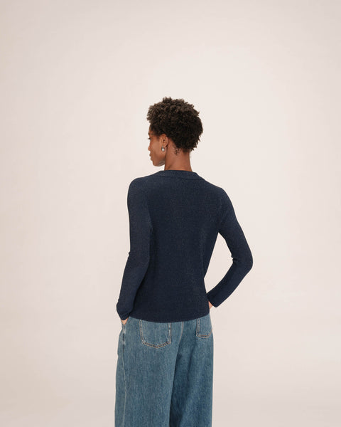 Grace & Mila Teller Knitted Collar Top - Marine