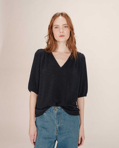 Grace & Mila Timide V Neck Top - Black