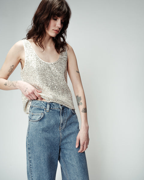 Grace & Mila Ode Sequin Vest Top - Argent