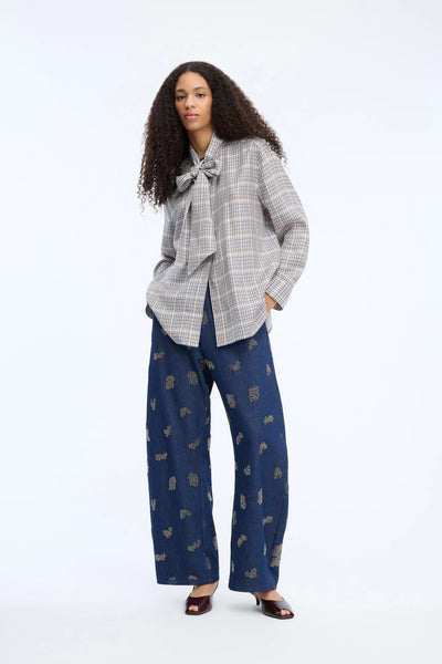 Munthe Veiling Pussy Bow Blouse - Mix Blue