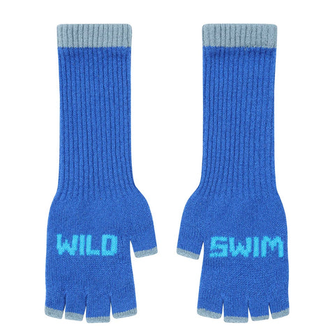Black & Beech Wild Swim Fingerless Gloves - Klein Blue & Neon Blue