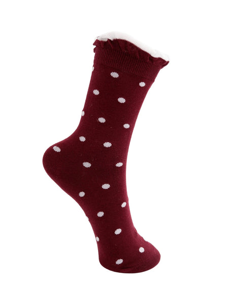 Black Colour BCLUMINA Socks - Wine Dots