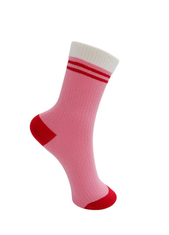 Black Colour BCGeena Contrast Sock - Pink/Red