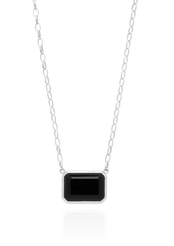 Anna Beck Large Rectangle Necklace Black Onyx - Silver