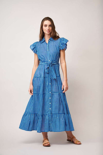 Handprint Dream Apparel Check Summer Maxi Dress - Blue